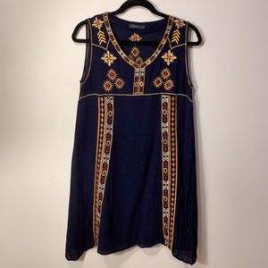 Navy Embroidered Shift Dress (M)